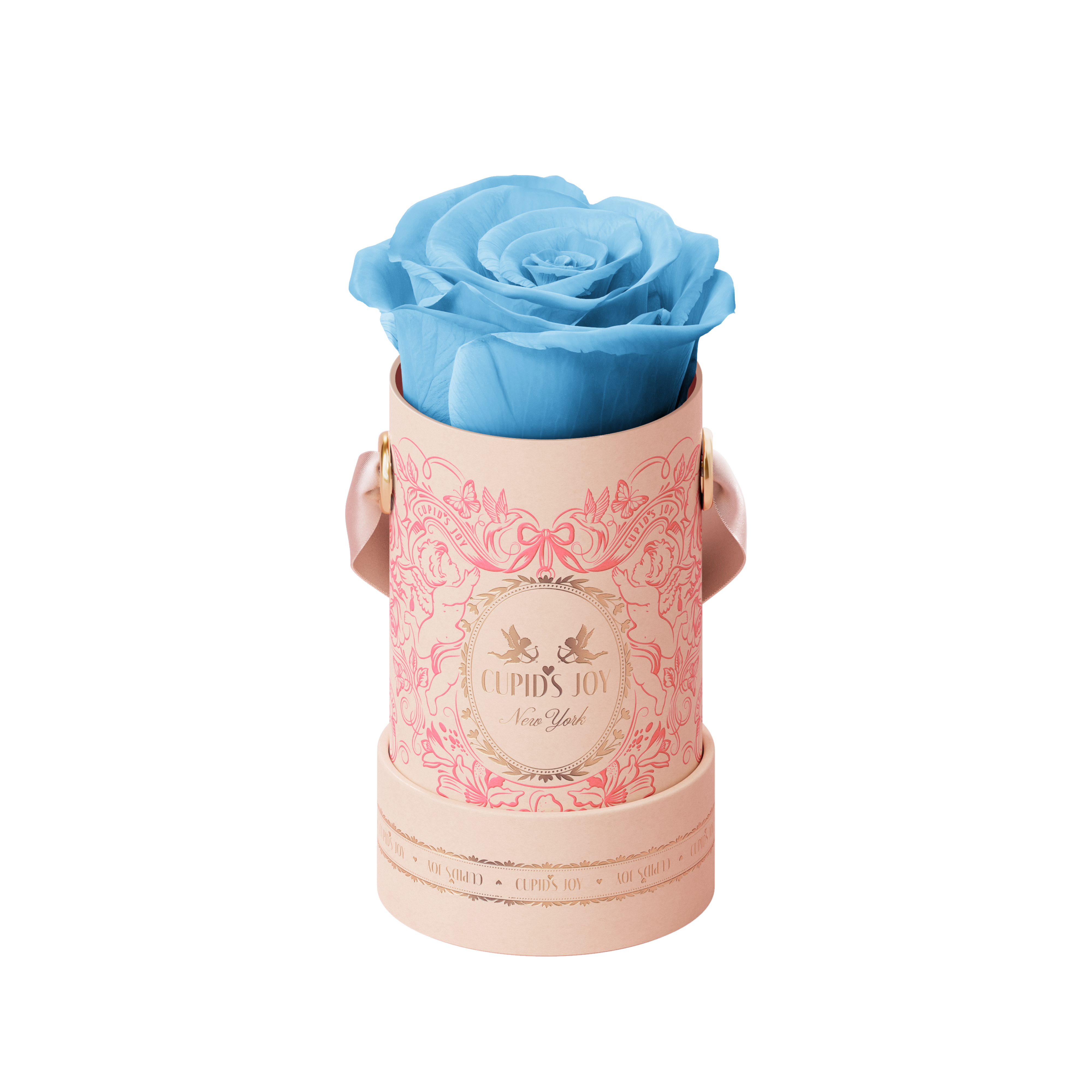 Maison Cupid single rose parisoan hat box with a blue forever rose
