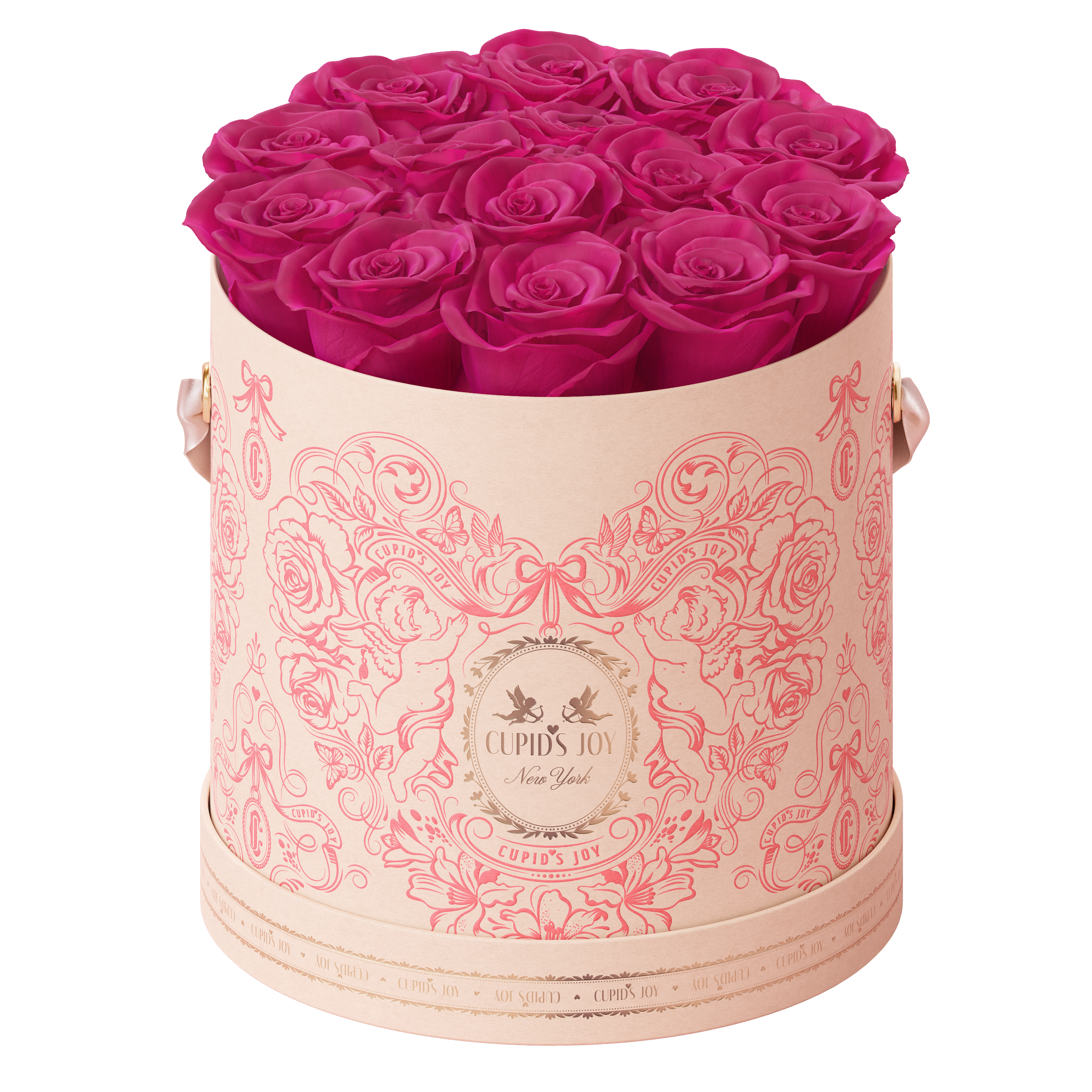 12-14 Fuchsia preserved roses in the Cupid Rose Box (Large size) from the Cupid's Joy collection by Maison Cupid
