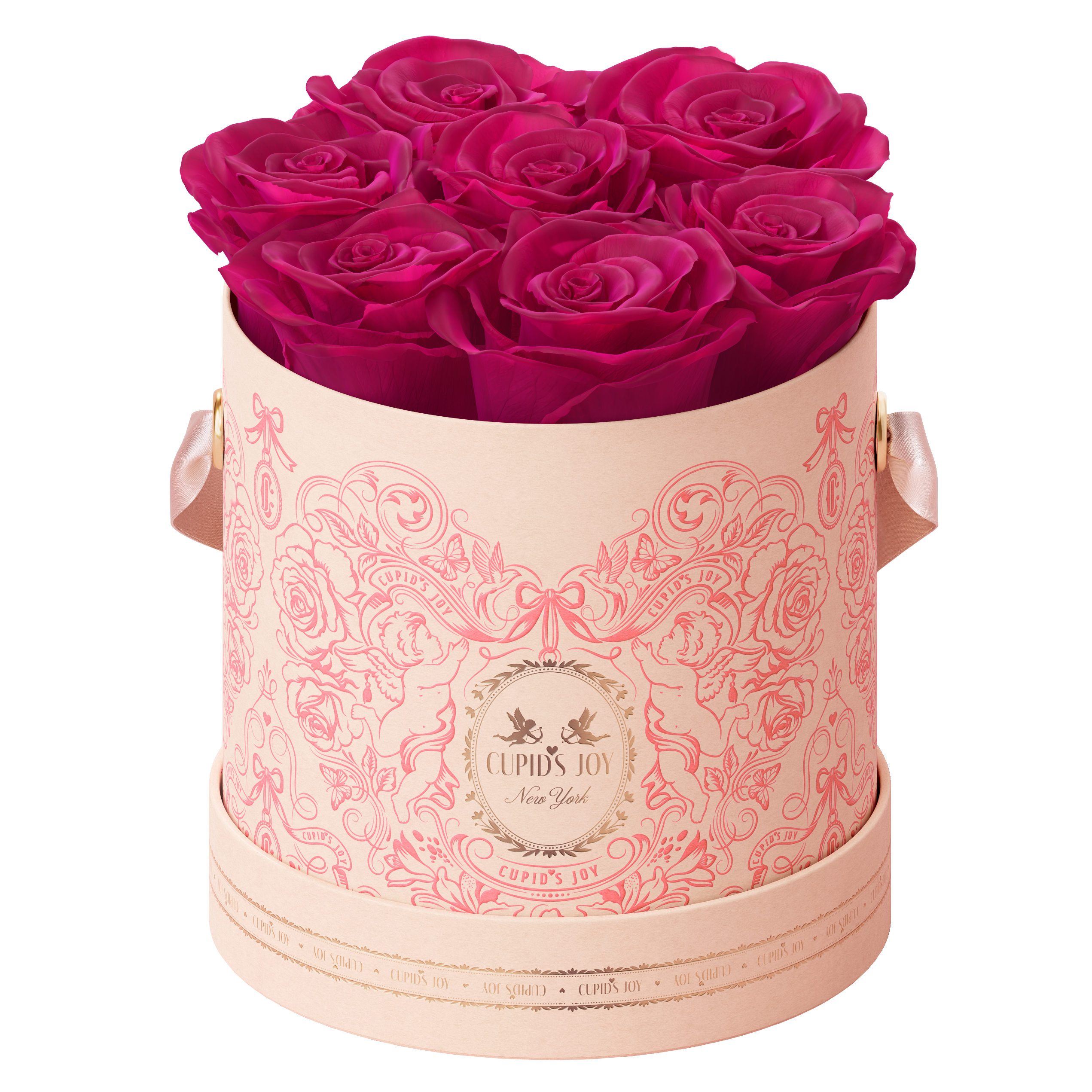 6-7 Fuchsia preserved roses in the Cupid Rose Box in Medium size from the Cupid's Joy collection by Maison Cupid