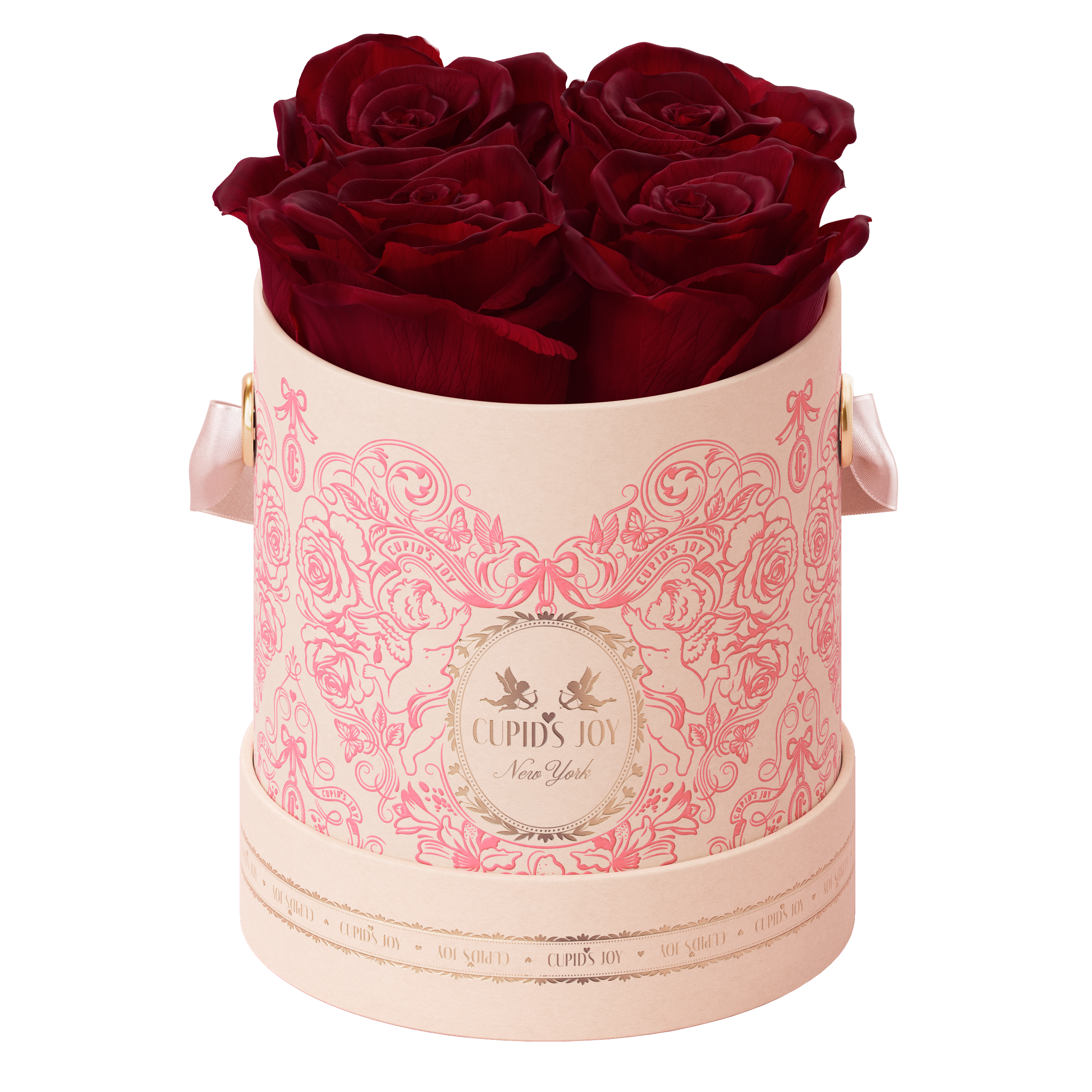 4 classic Red preserved roses in the Cupid Rose Box in Small size from the Cupid's Joy collection by Maison Cupid