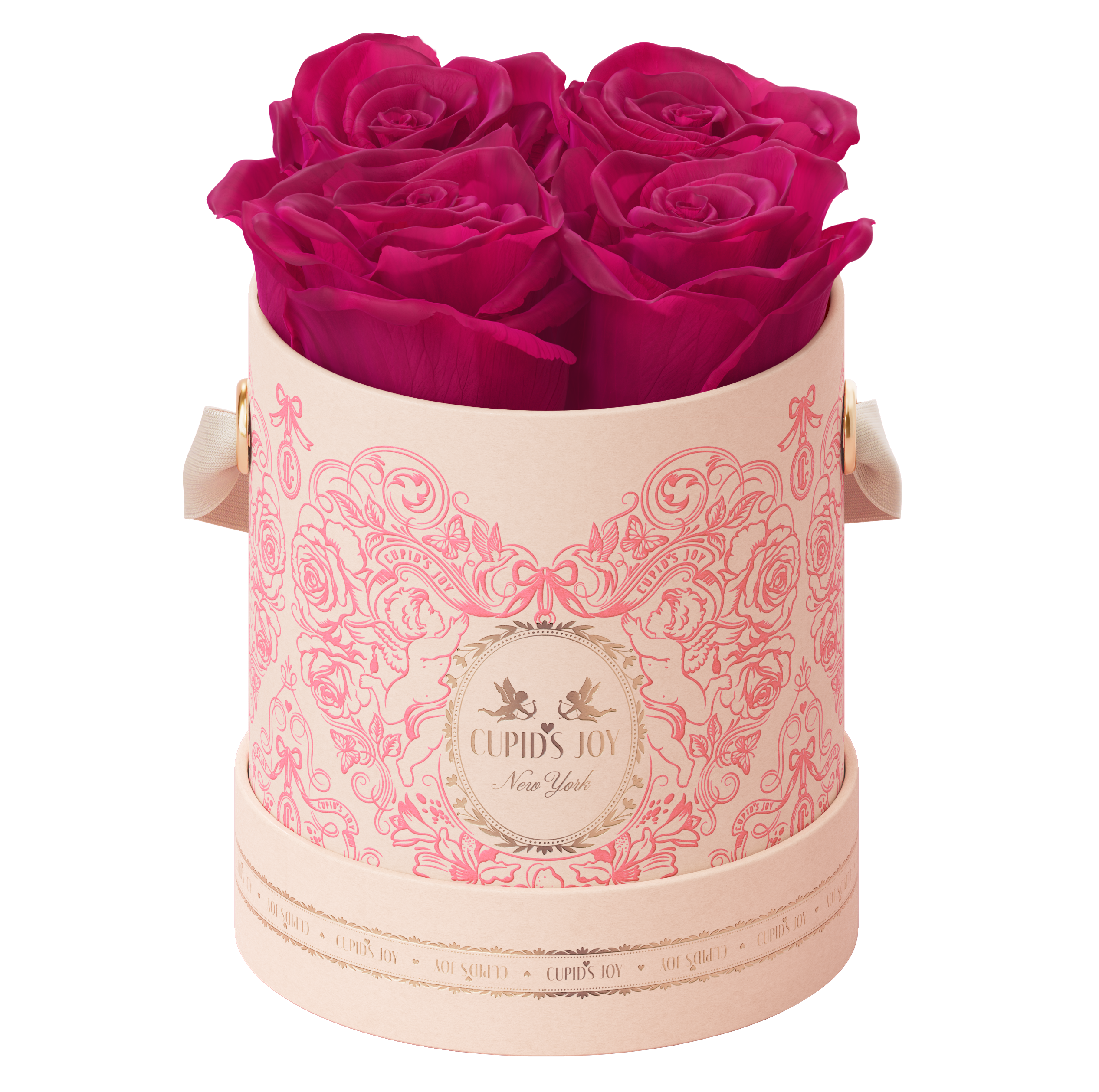 4 Fuchsia preserved roses in the Cupid Rose Box from the Cupid's Joy collection by Maison Cupid