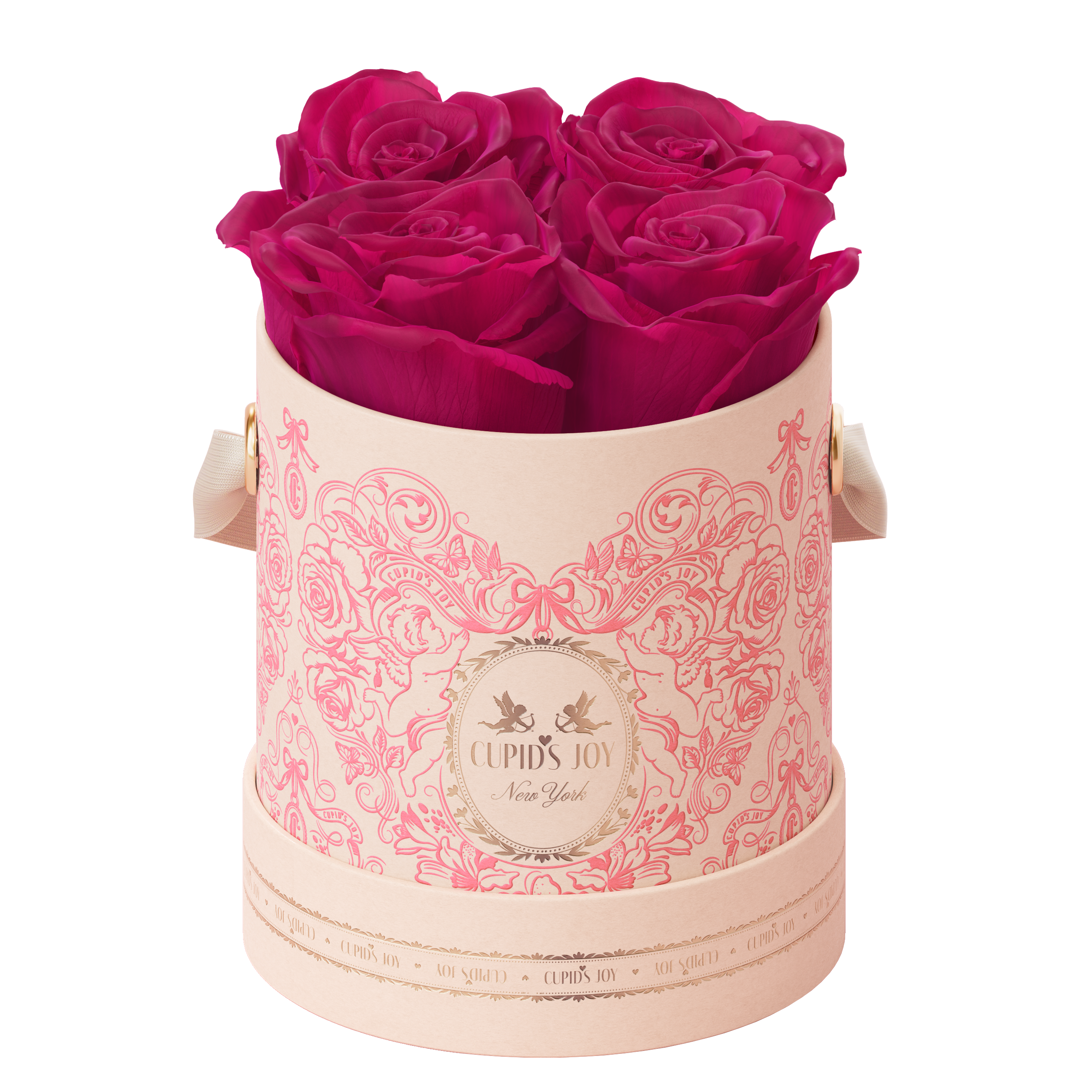 4 Fuchsia preserved roses in the Cupid Rose Box from the Cupid's Joy collection by Maison Cupid