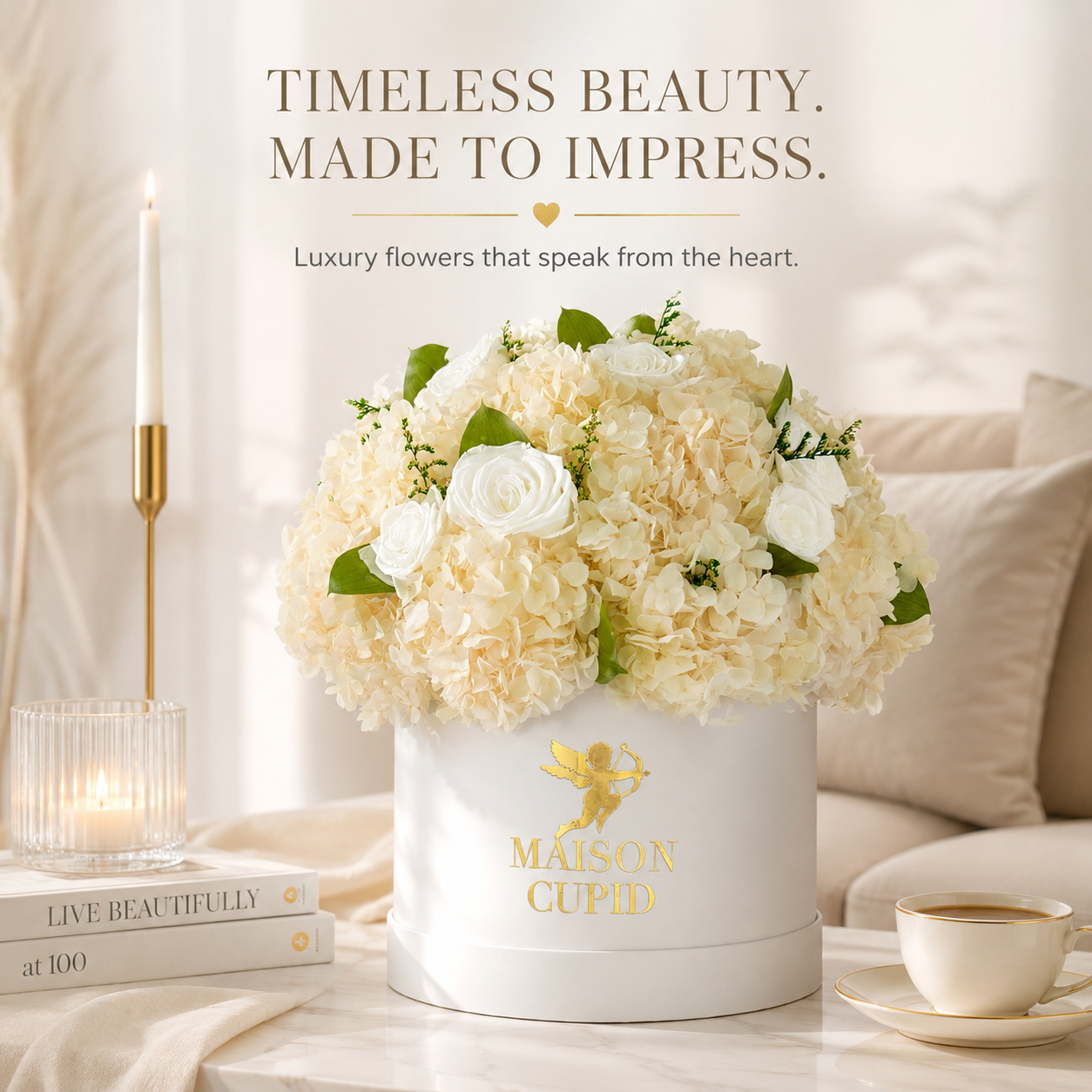 Eternal White Hydrangea & Rose Arrangement - Large