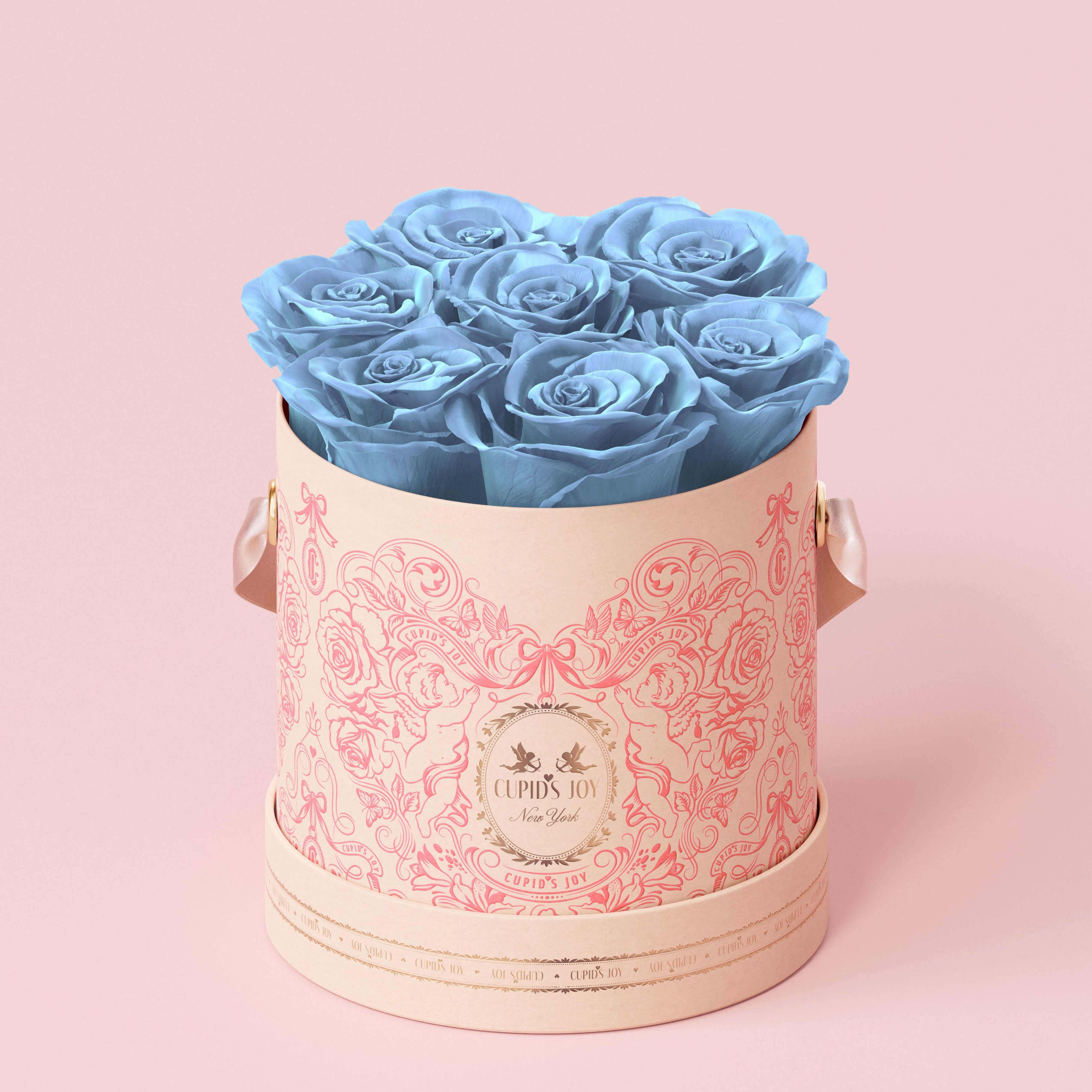 Maison Cupid Medium Hat box with blue preserved roses