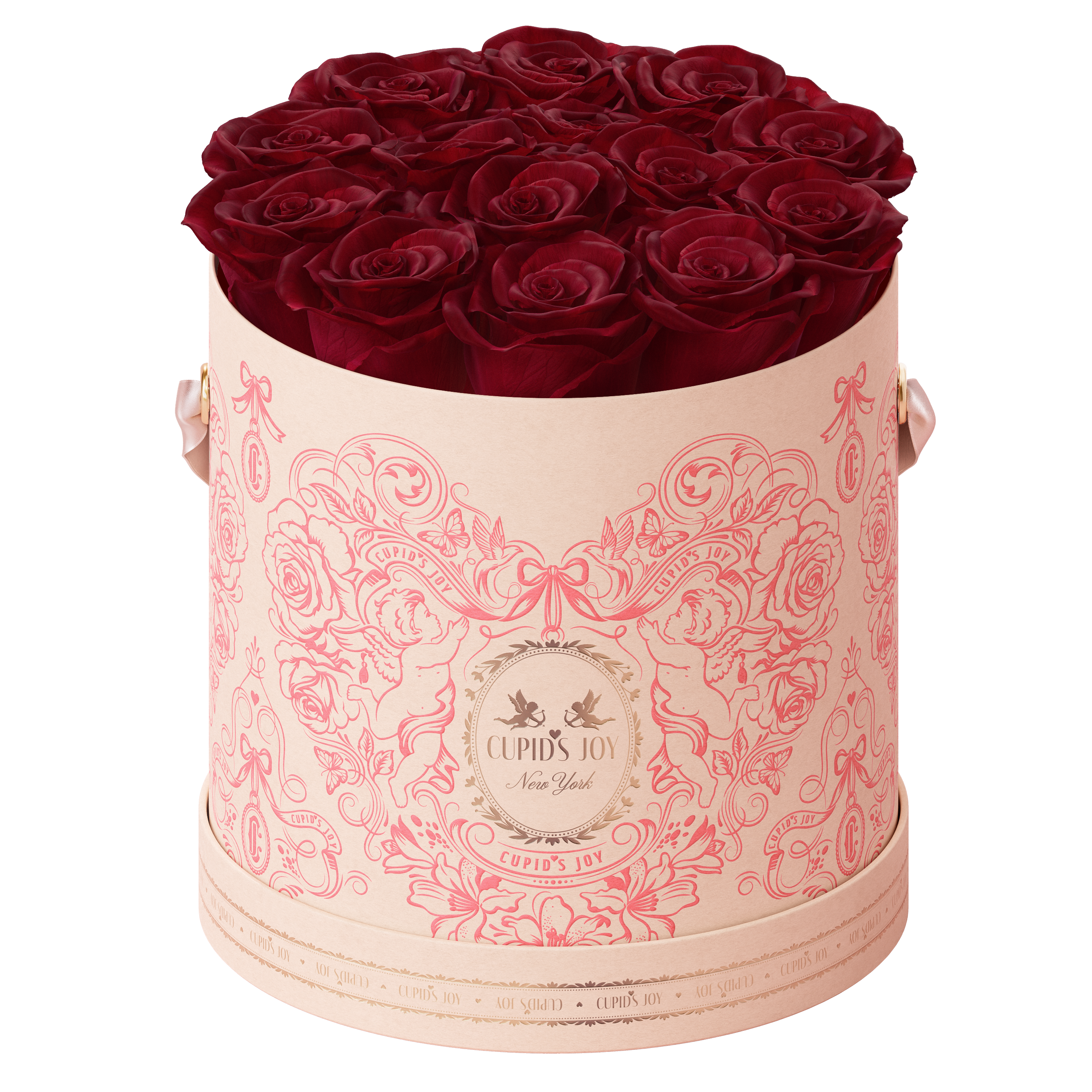 12-14 Classic Red preserved roses in the Cupid Rose Box (Large size) from the Cupid's Joy collection by Maison Cupid