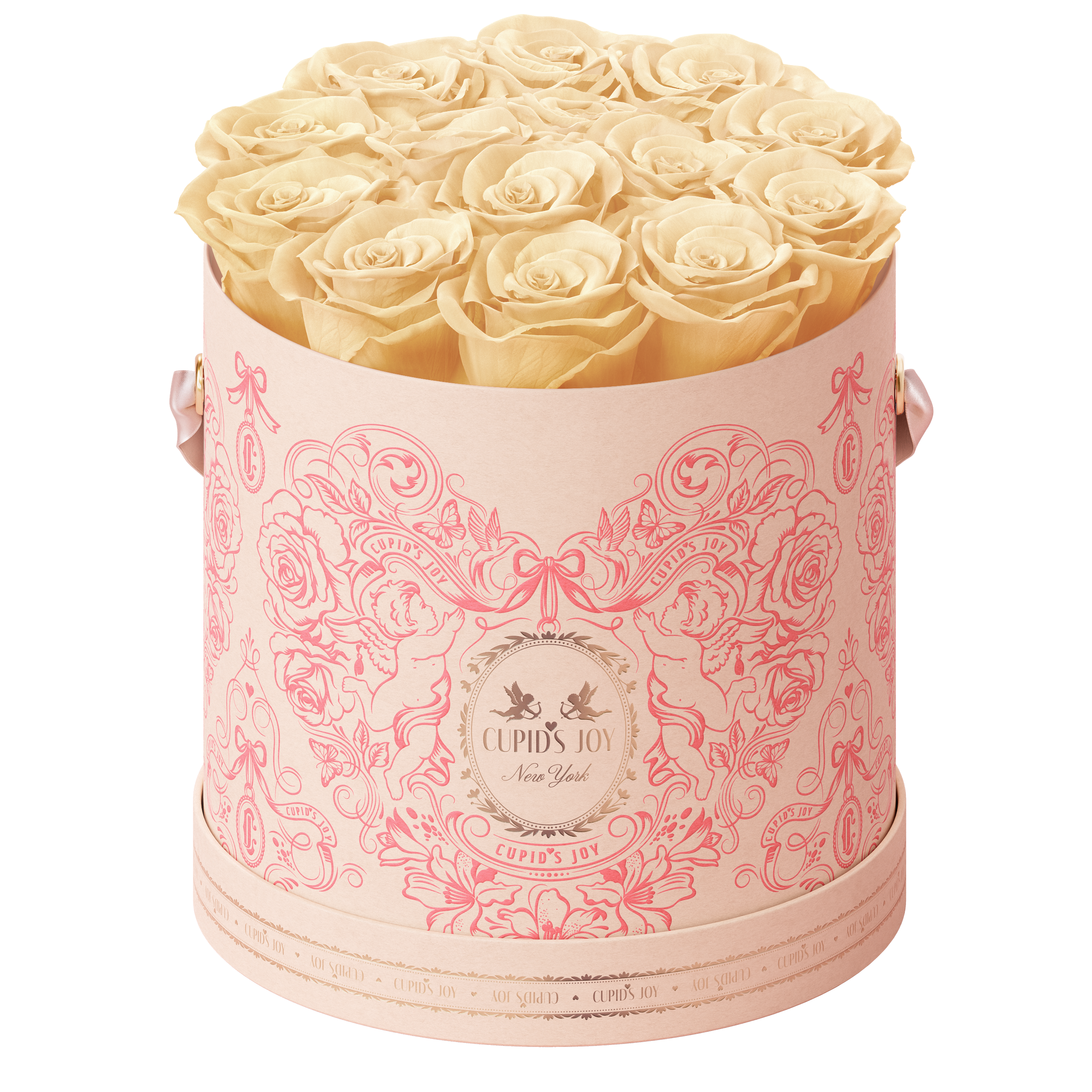 12-14 Peach Cream preserved roses in the Cupid Rose Box (Large size) from the Cupid's Joy collection by Maison Cupid