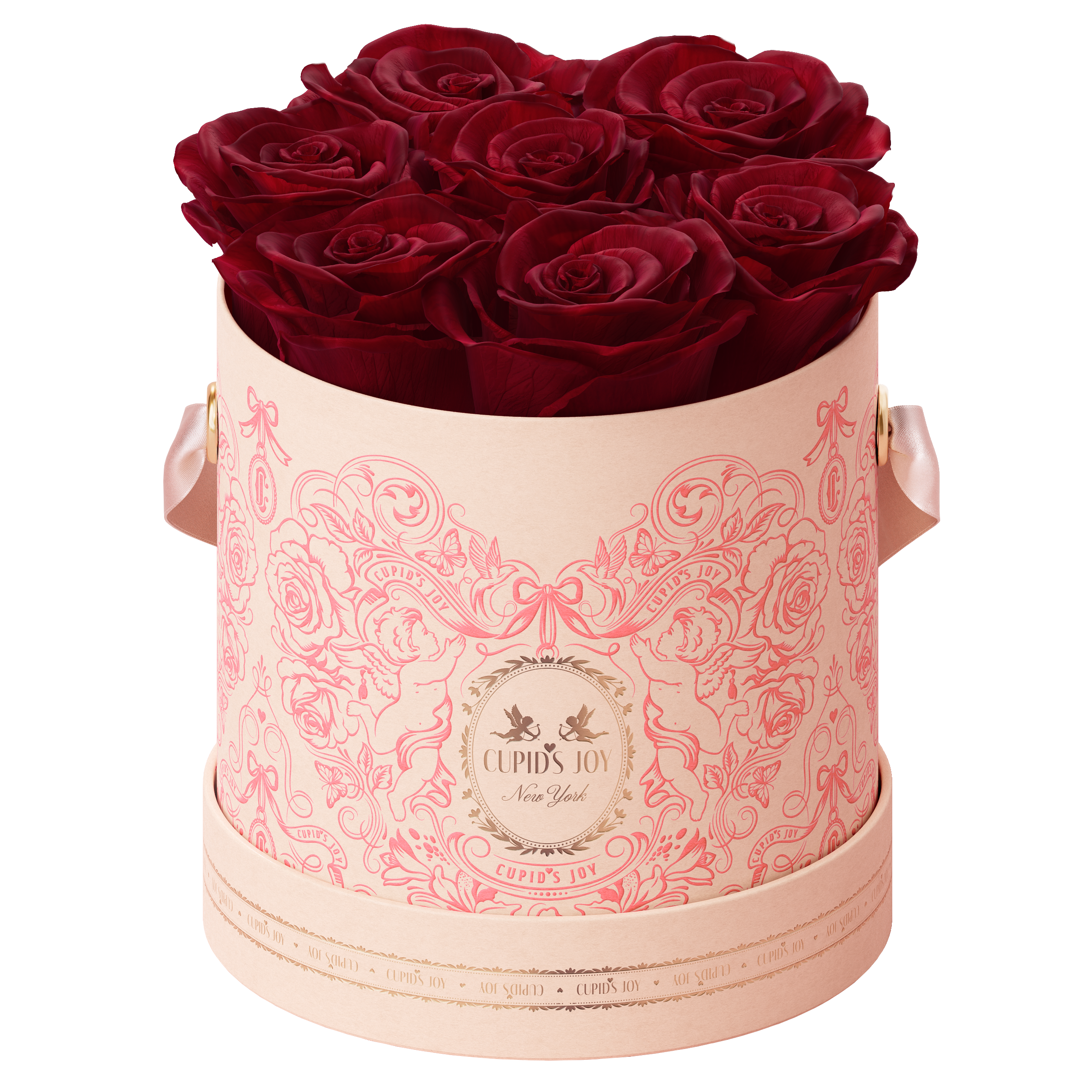 6-7 Classic Red preserved roses in the Cupid Rose Box in Medium size from the Cupid's Joy collection by Maison Cupid