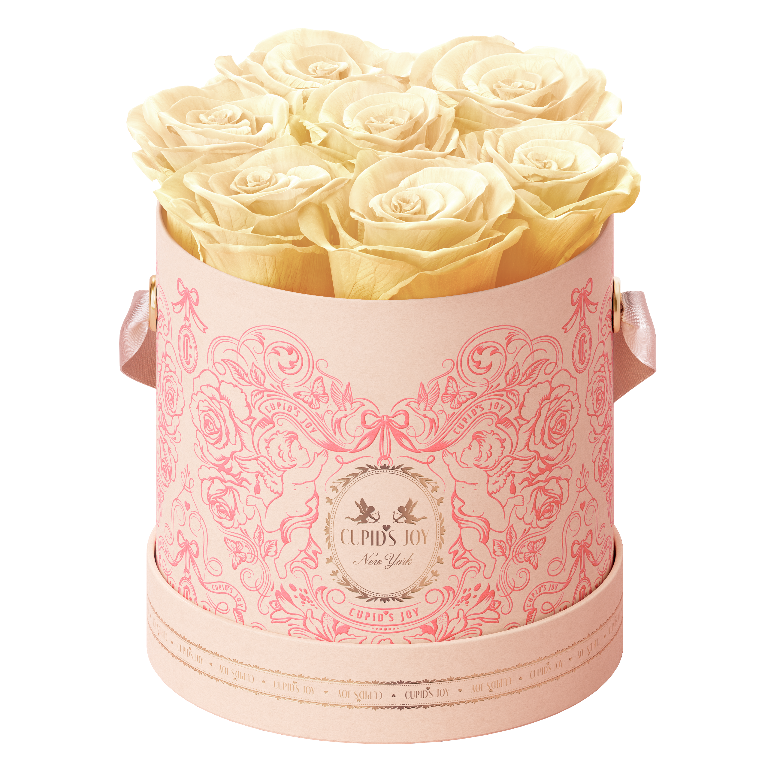 6-7 Peach Cream preserved roses in the Cupid Rose Box in Medium size from the Cupid's Joy collection by Maison Cupid