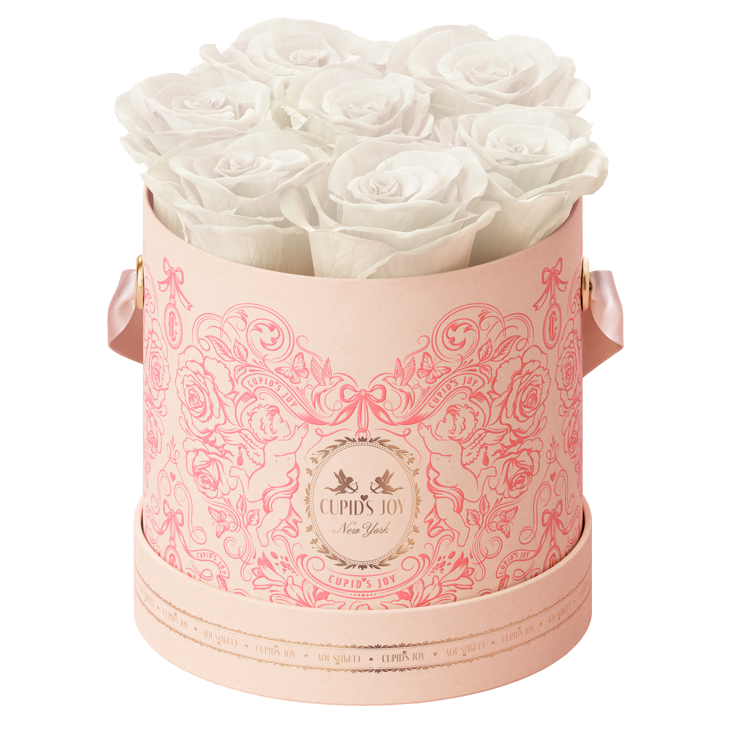 6-7 White preserved roses in the Cupid Rose Box in Medium size from the Cupid's Joy collection by Maison Cupid