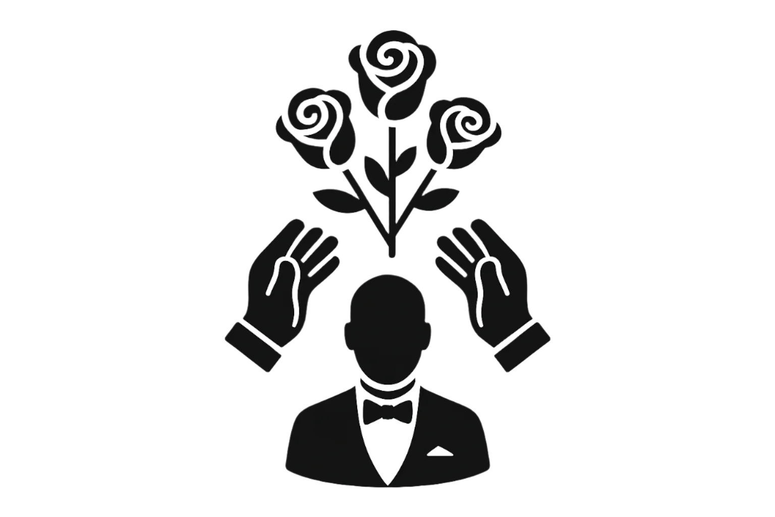 icon for concierge support with a bouquet of roses. Black and white
