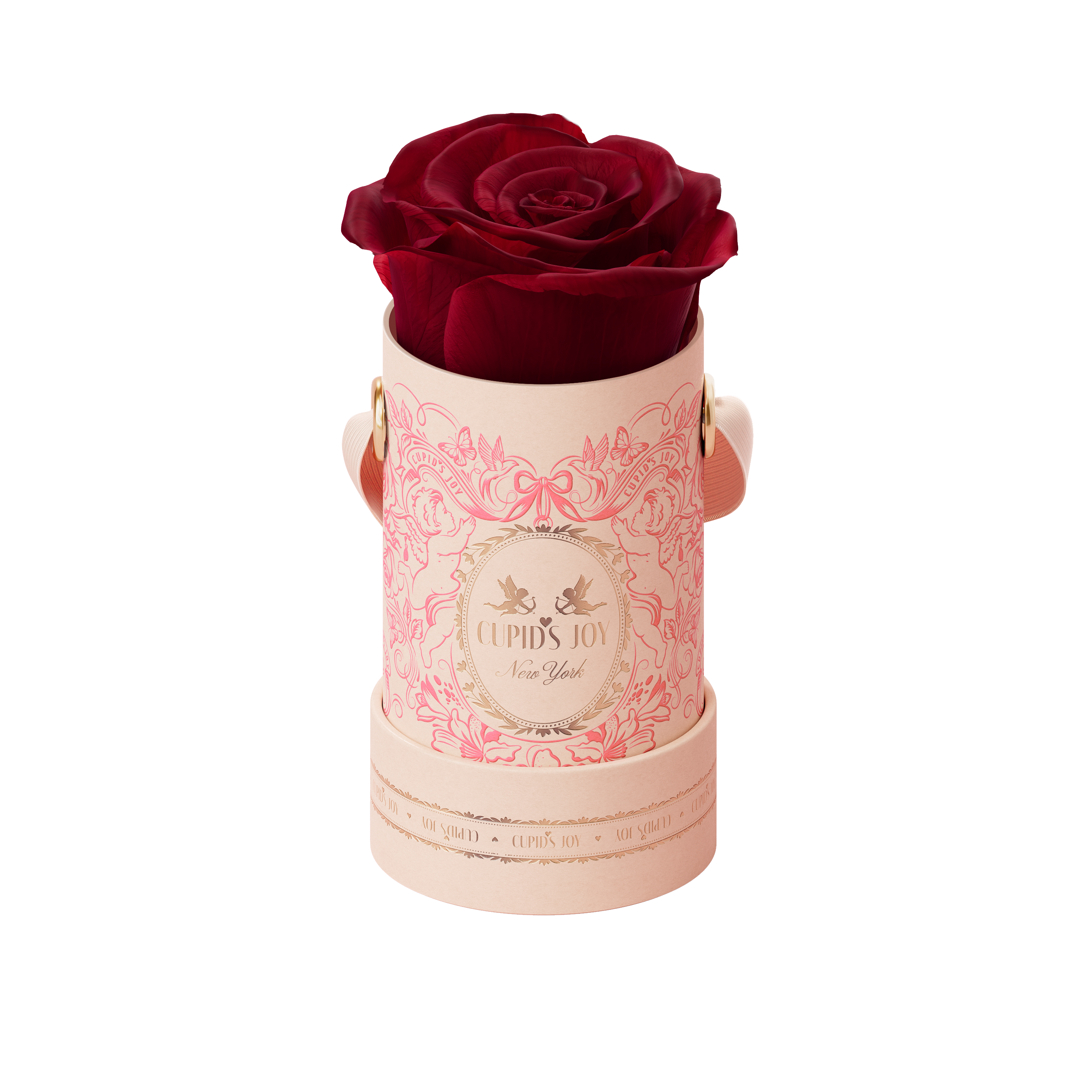 Preserved classic red rose in pink luxury box from Cupid's Joy collection by Maison Cupid